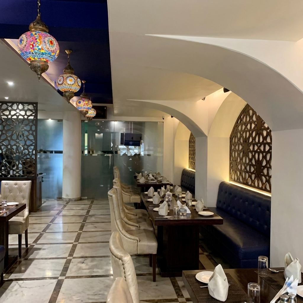Pankhuri restaurant dining room inside Hotel Moti Palace