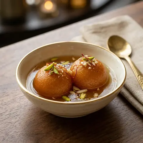 Gulab Jamun in cardamom syrup