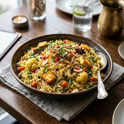 Pankhuri Special Pulao with vegetables and dry fruits